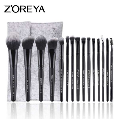 2019 ZOREYA 15pcs Fashion Wooden Handle Beauty Cosmetic Makeup Brush Set With Felt Bag