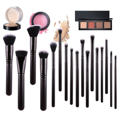 ZOREYA 17pcs Black Wood Handle And Synthetic Hair Makeup Brush Set Soft Cosmetic Tool