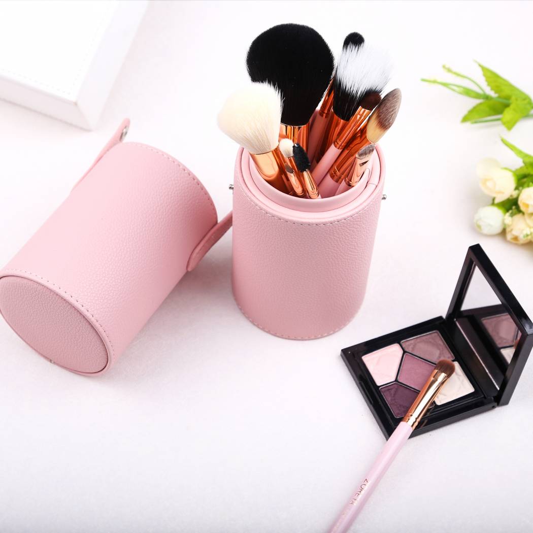 Z'oreya top quality pink color 12 pcs makeup brushes with holder professinal cosmetic brush set